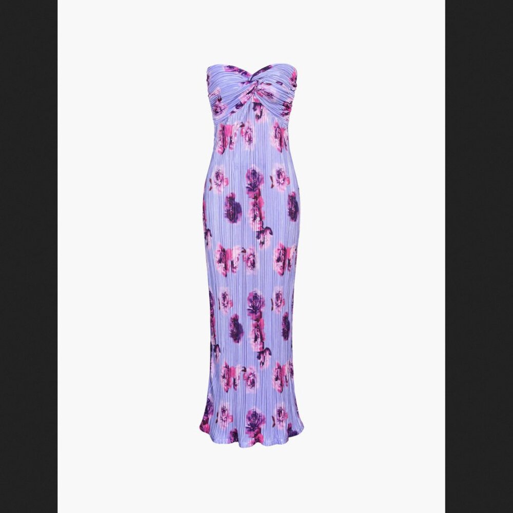 Commense Large Purple Floral Plisse Twist Tube Maxi Dress Summer Spring NEW